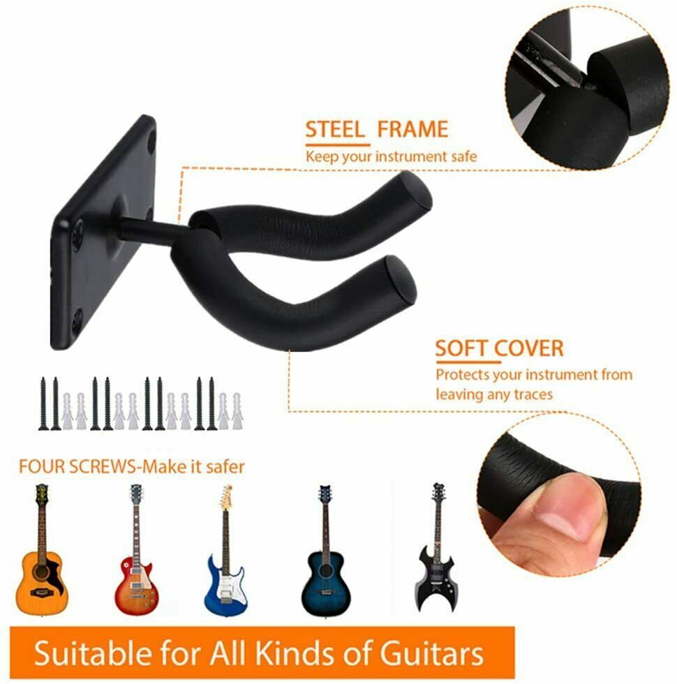 2 PCS Guitar Hangers Wall Mount Arm Instrument Display Holder Padded Hook Rack - iztia