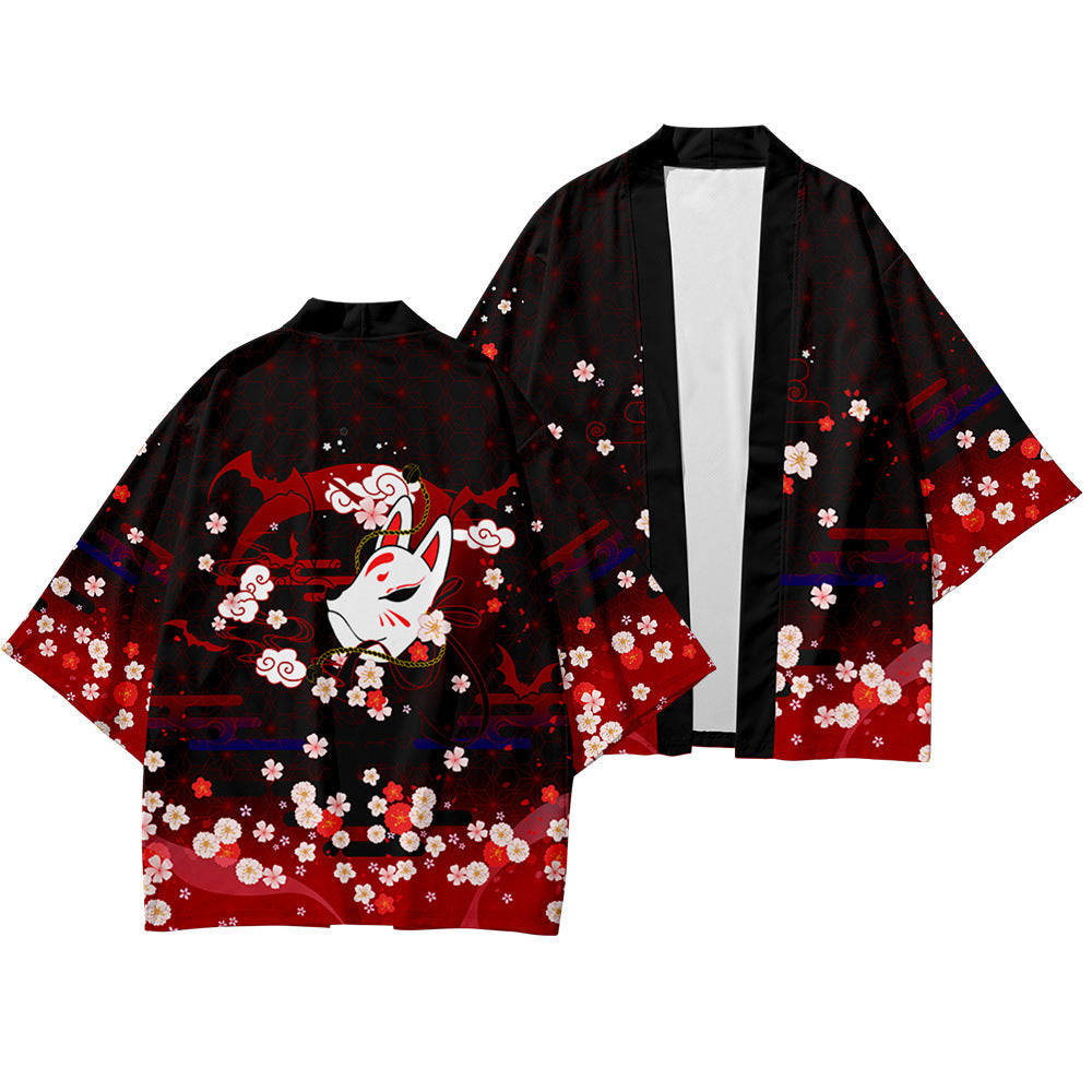 Peach Blossom Kimono Fox Mask Robe Sun-protective Clothing - iztia