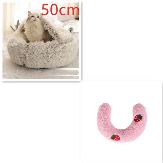 2 In 1 Dog And Cat Bed Pet Winter Bed Round Plush Warm Bed House Soft Long Plush Pets Bed - iztia