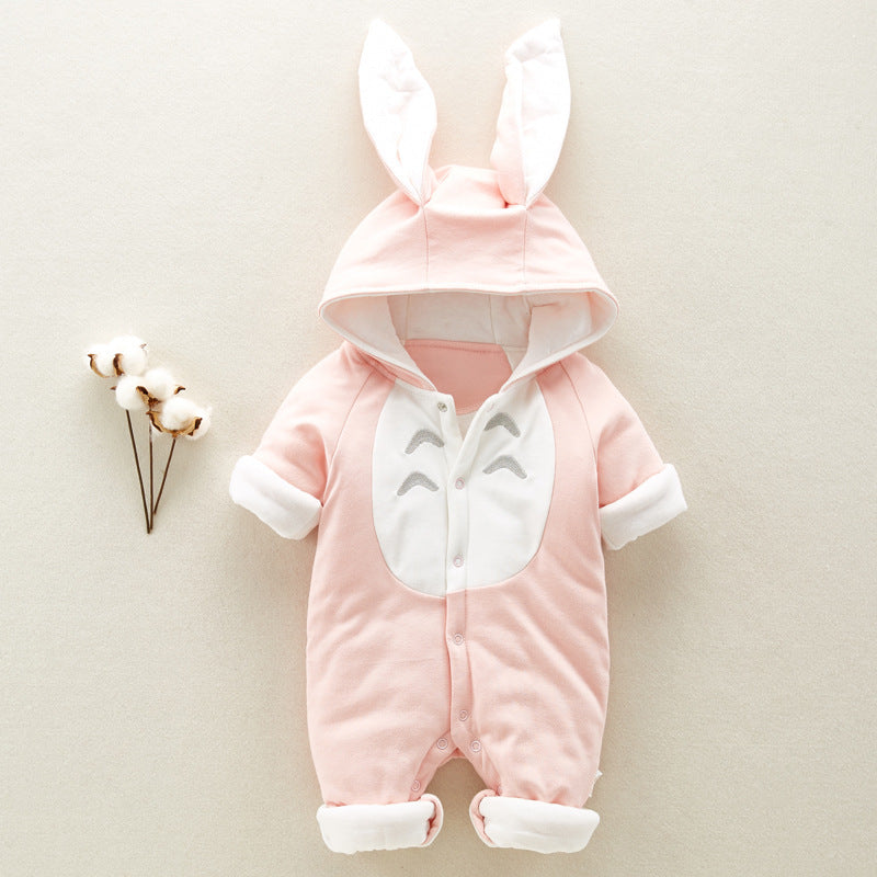 The new cotton padded cotton baby romper thickened chinchilla hooded cotton baby Onesies newborn go climbing clothes - iztia