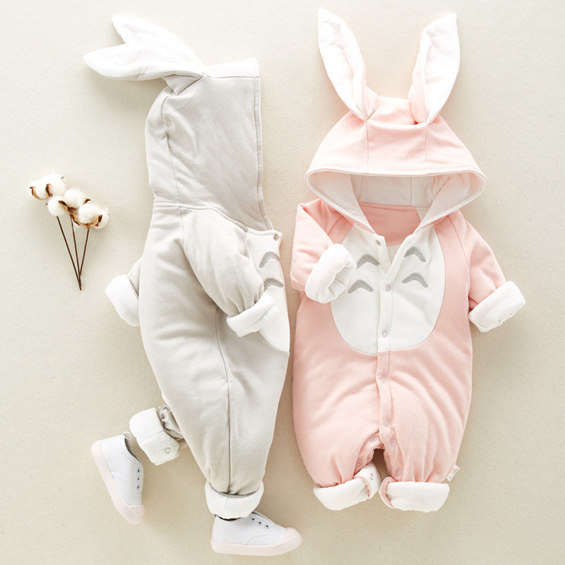 The new cotton padded cotton baby romper thickened chinchilla hooded cotton baby Onesies newborn go climbing clothes - iztia