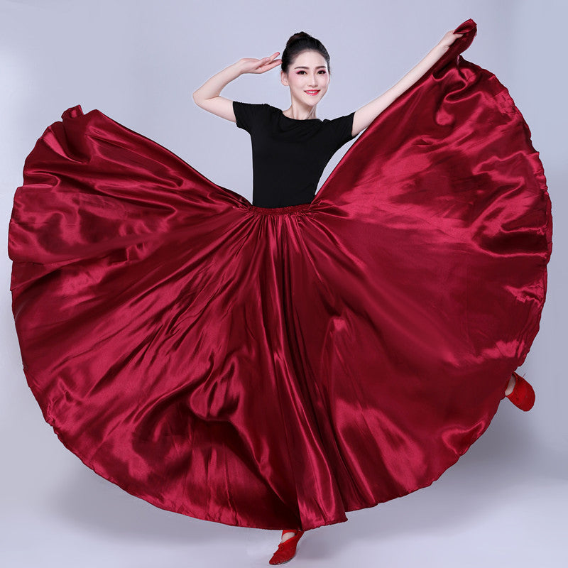 Simple Solid Color Performance Skirt With Large Swing - iztia