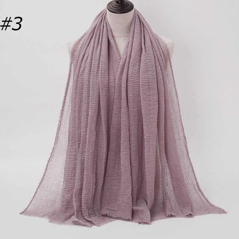 Pure Color Pleated Cotton Scarf Cotton And Linen Scarf - iztia
