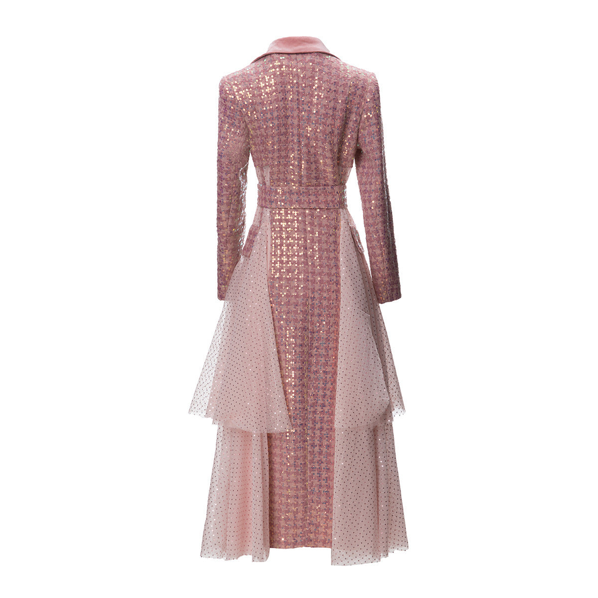 Houndstooth Stitching Sequins Tulle Skirt Style Coat Overcoat - iztia