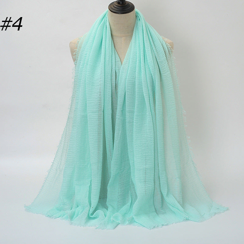 Pure Color Pleated Cotton Scarf Cotton And Linen Scarf - iztia