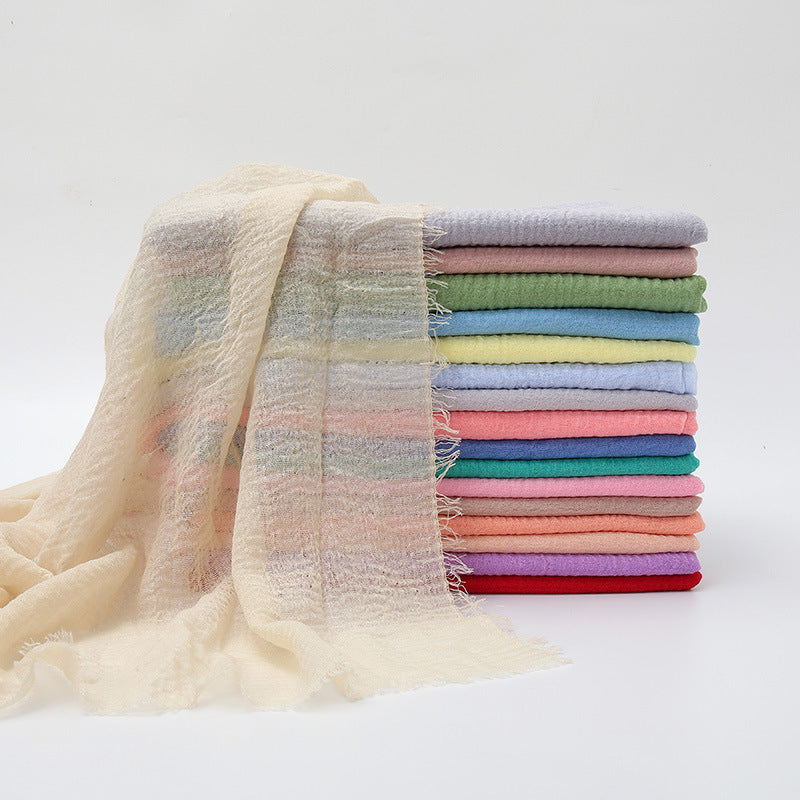 Pure Color Pleated Cotton Scarf Cotton And Linen Scarf - iztia