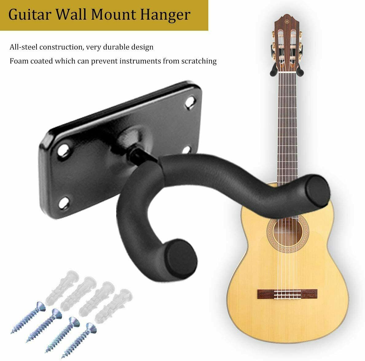 2 PCS Guitar Hangers Wall Mount Arm Instrument Display Holder Padded Hook Rack - iztia