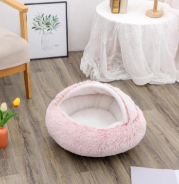 2 In 1 Dog And Cat Bed Pet Winter Bed Round Plush Warm Bed House Soft Long Plush Pets Bed - iztia