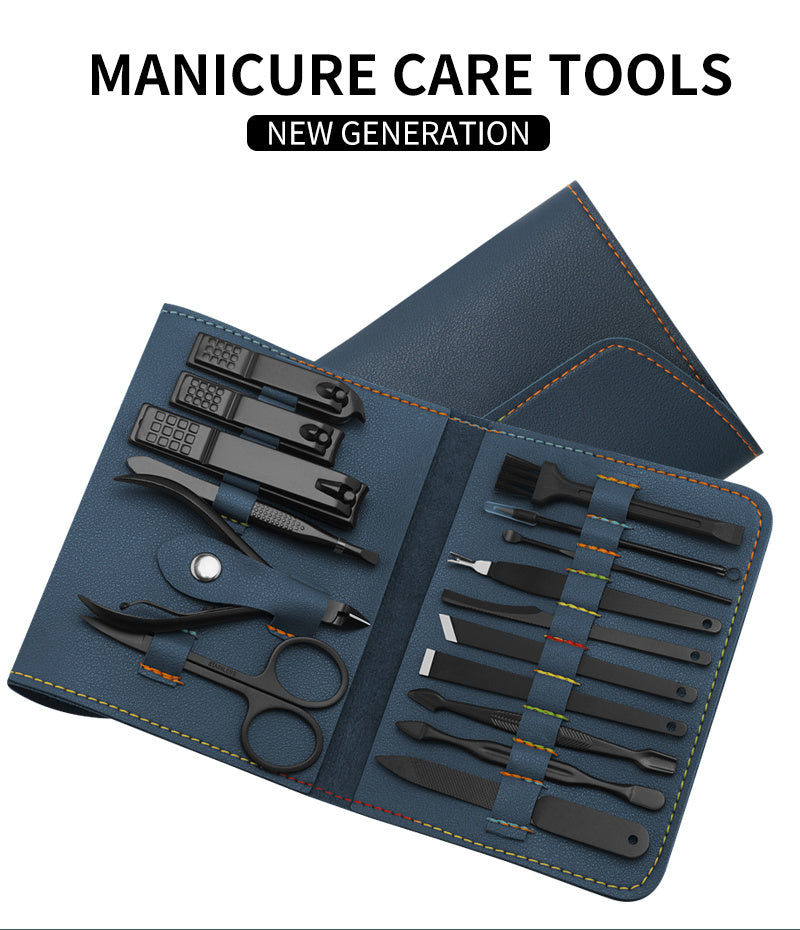 16pcs set Nail Clipper Cutter Trimmer Ear Pick Grooming Kit Manicure Set Pedicure Toe Nail Art Tools Set Kits with Bag - iztia