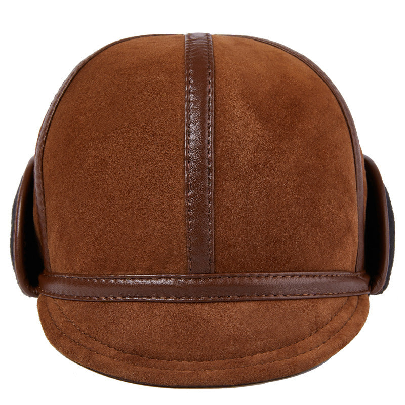Casual Leather Men's Winter Sheepskin Velvet Thermal Outdoor Hat - iztia