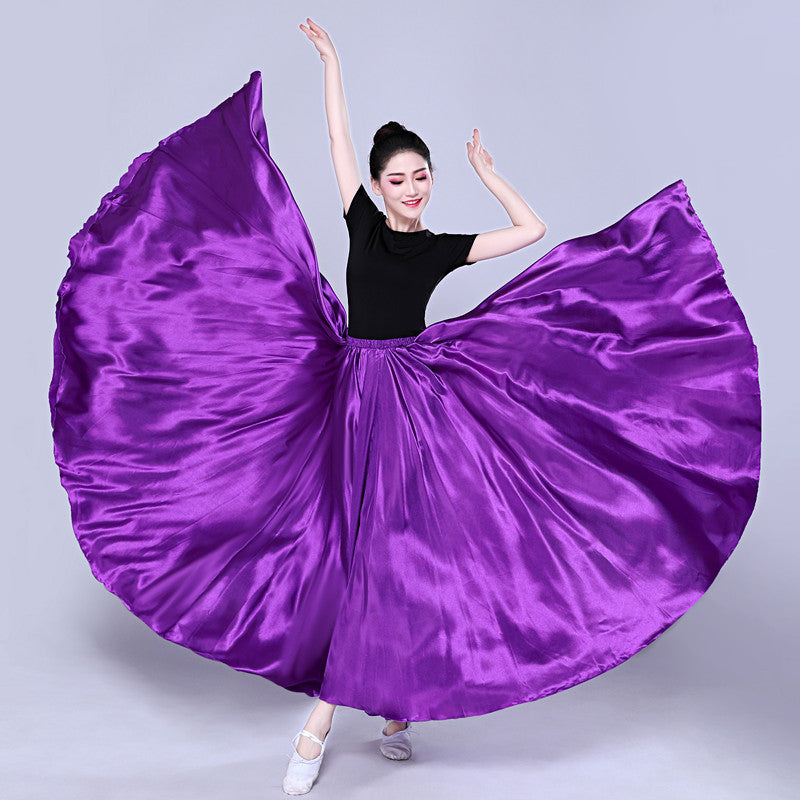 Simple Solid Color Performance Skirt With Large Swing - iztia