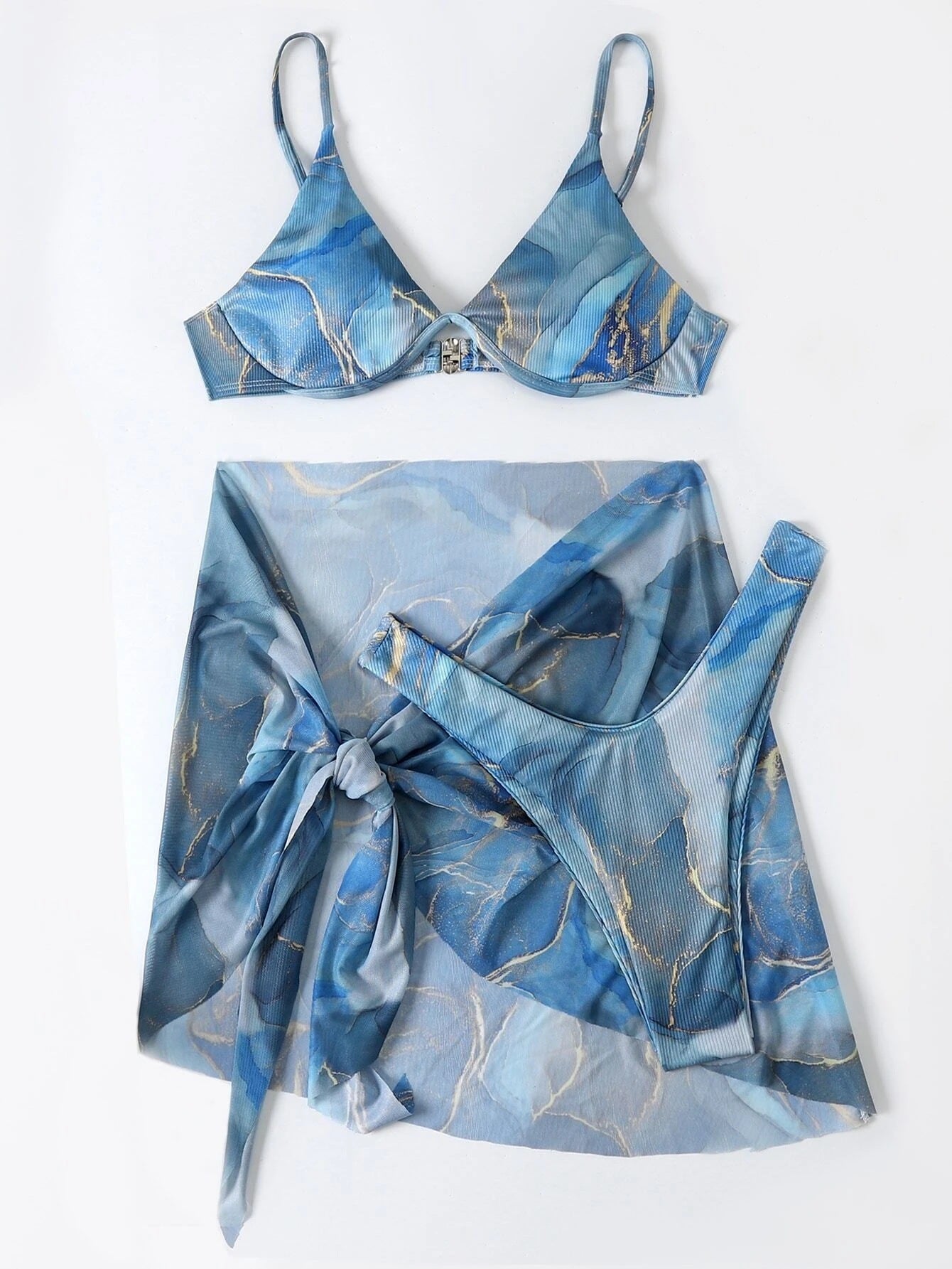 Marble Printed Lingerie 3pcs Bikini Swimwear Summer - iztia