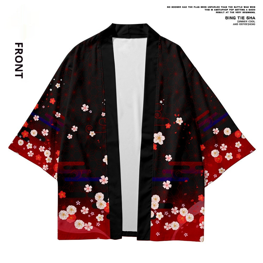 Peach Blossom Kimono Fox Mask Robe Sun-protective Clothing - iztia