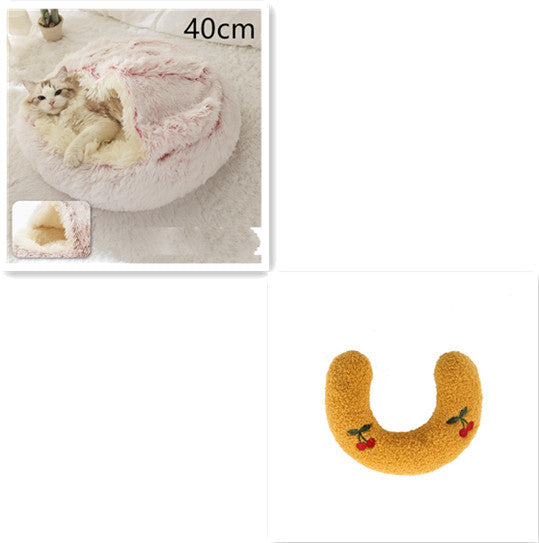 2 In 1 Dog And Cat Bed Pet Winter Bed Round Plush Warm Bed House Soft Long Plush Pets Bed - iztia