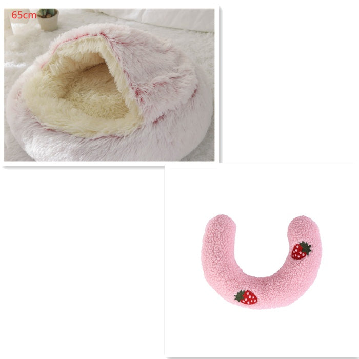 2 In 1 Dog And Cat Bed Pet Winter Bed Round Plush Warm Bed House Soft Long Plush Pets Bed - iztia