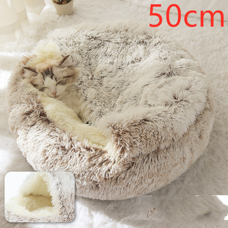 2 In 1 Dog And Cat Bed Pet Winter Bed Round Plush Warm Bed House Soft Long Plush Pets Bed - iztia