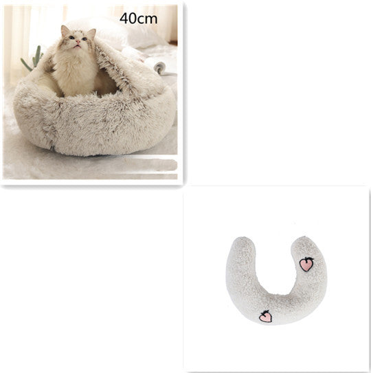 2 In 1 Dog And Cat Bed Pet Winter Bed Round Plush Warm Bed House Soft Long Plush Pets Bed - iztia