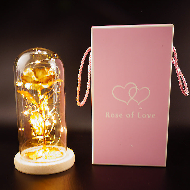 Preserved Flower Glass Cover Gold Foil Rose Flower Mothers Day Valentines Day Birthday Gift Gift Decoration Cross-Border Amazon - iztia