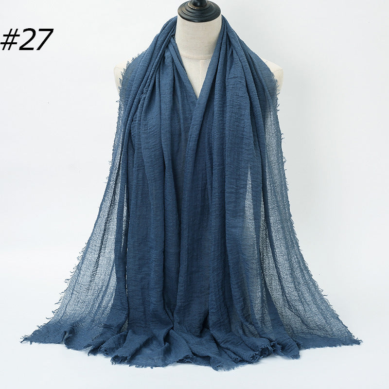 Pure Color Pleated Cotton Scarf Cotton And Linen Scarf - iztia