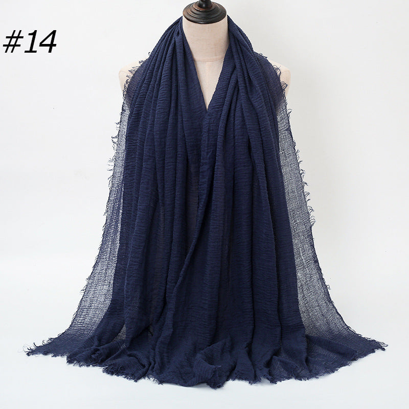 Pure Color Pleated Cotton Scarf Cotton And Linen Scarf - iztia