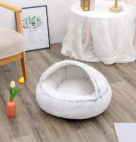2 In 1 Dog And Cat Bed Pet Winter Bed Round Plush Warm Bed House Soft Long Plush Pets Bed - iztia