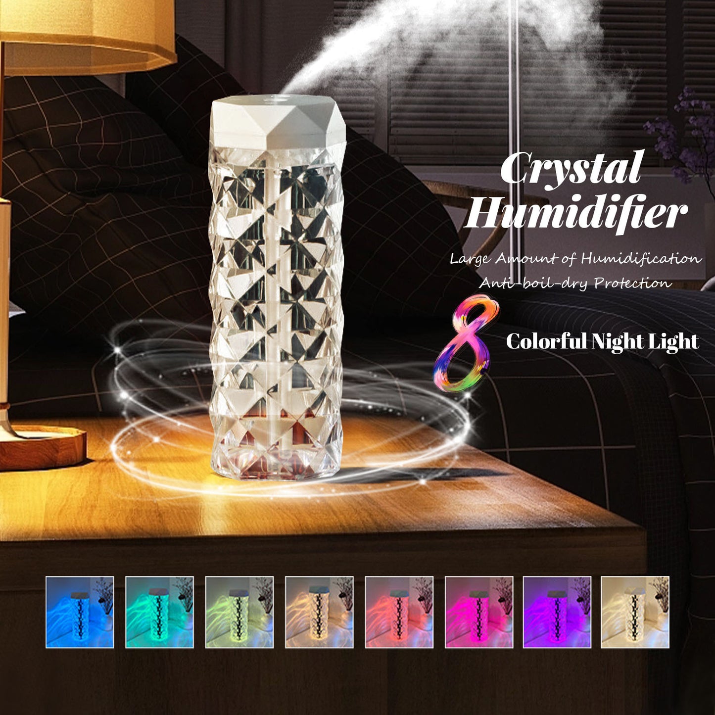 Crystal Lamp Air Humidifier Color Night Light Touch Lamp With Cool Mist Maker Fogger LED Atmosphere Room Decoration Home Decor Lights - iztia