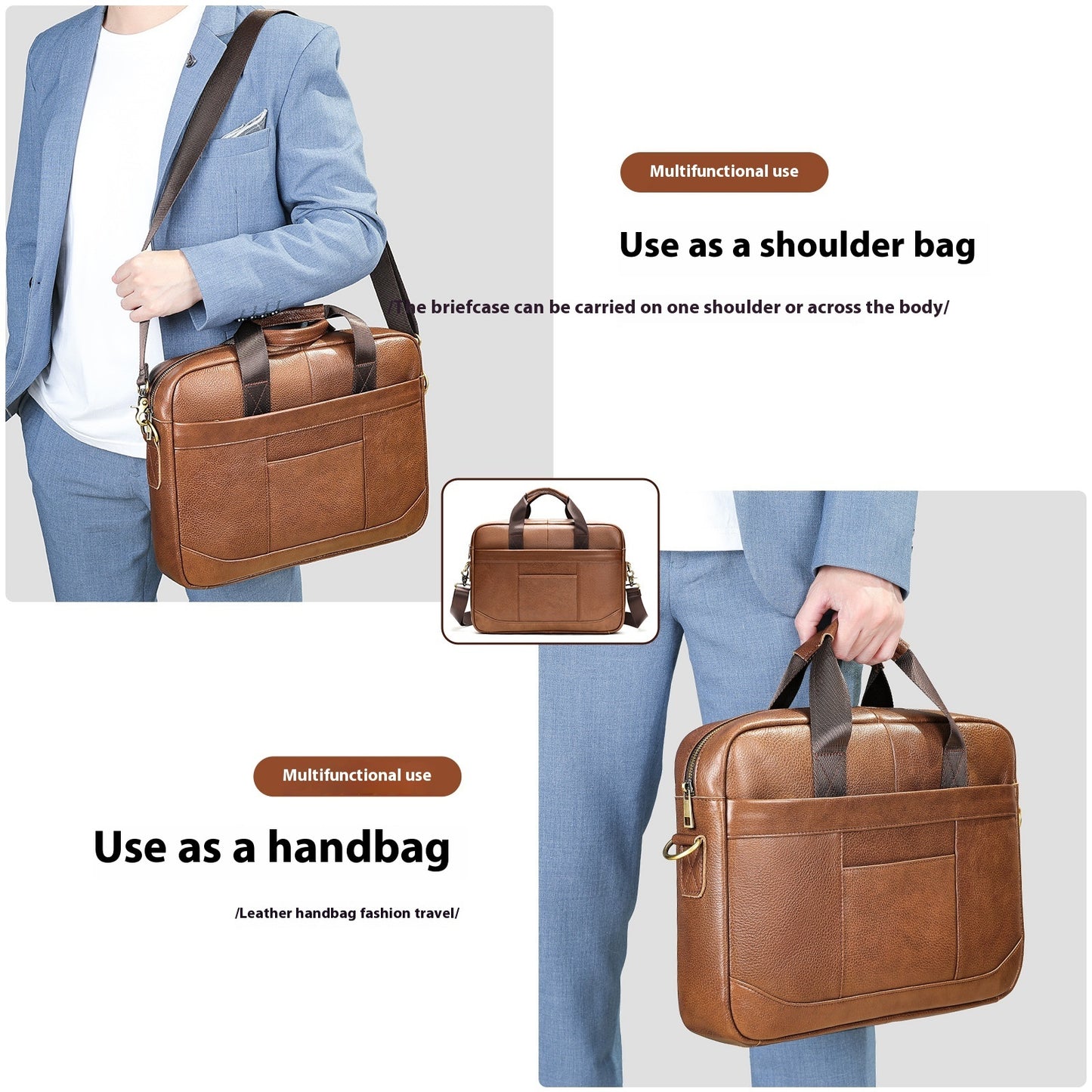 Men's Official Document Leather Casual Computer Bag Shoulder Crossbody - iztia