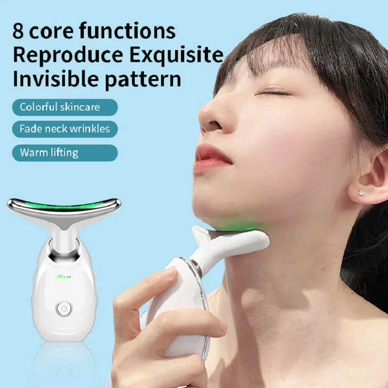 Neck Face Beauty Device Colorful LED Photon Therapy Skin Tighten Reduce Double Chin Anti Wrinkle Remove Lifting Massager - iztia
