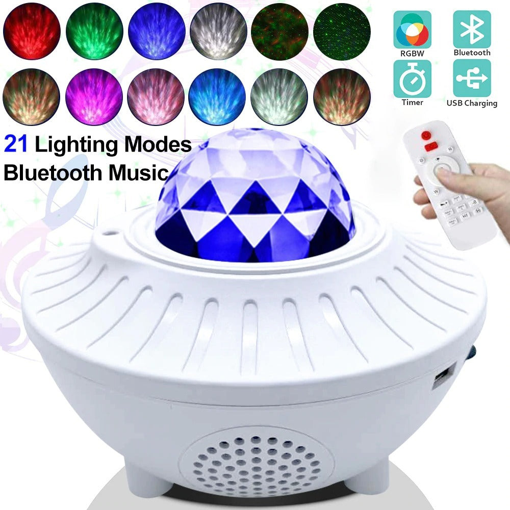 USB LED Star Night Light Music Starry Water Wave LED Projector Light Bluetooth Projector Sound-Activated Projector Light Decor - iztia