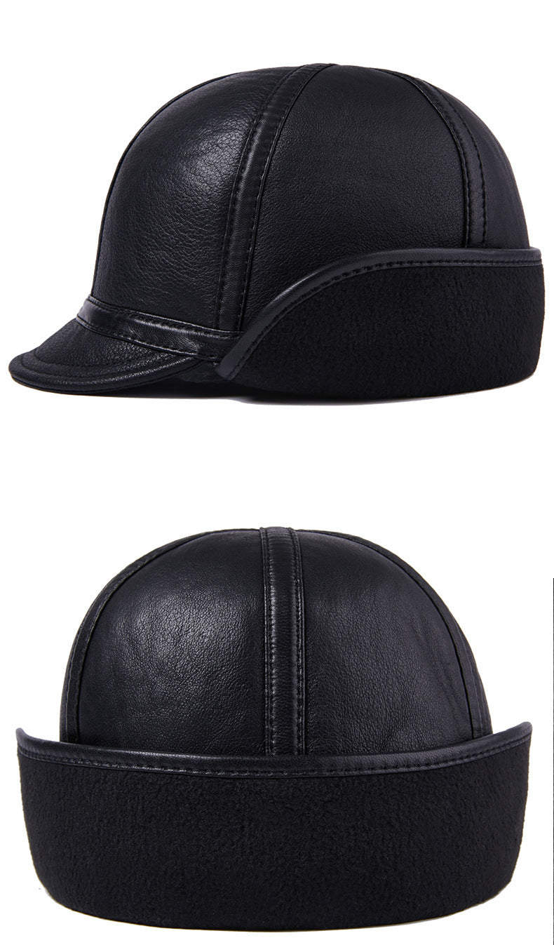 Casual Leather Men's Winter Sheepskin Velvet Thermal Outdoor Hat - iztia