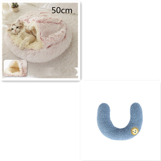 2 In 1 Dog And Cat Bed Pet Winter Bed Round Plush Warm Bed House Soft Long Plush Pets Bed - iztia