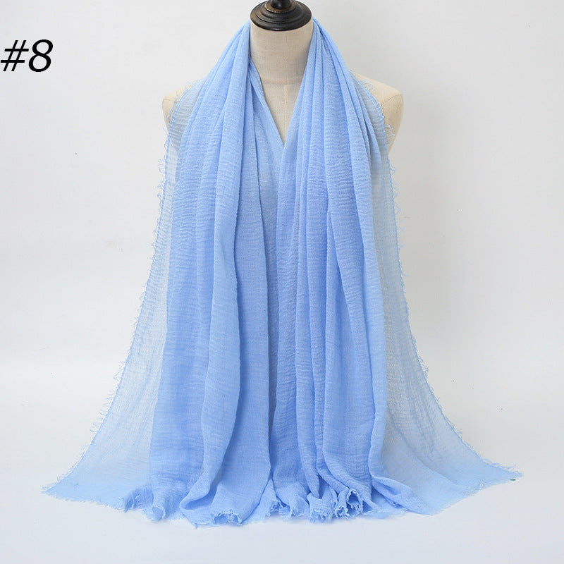 Pure Color Pleated Cotton Scarf Cotton And Linen Scarf - iztia