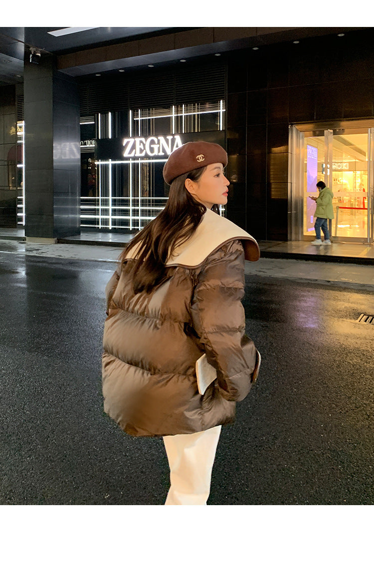 Large Lapel Fur Integrated Stitching Down Jacket - iztia