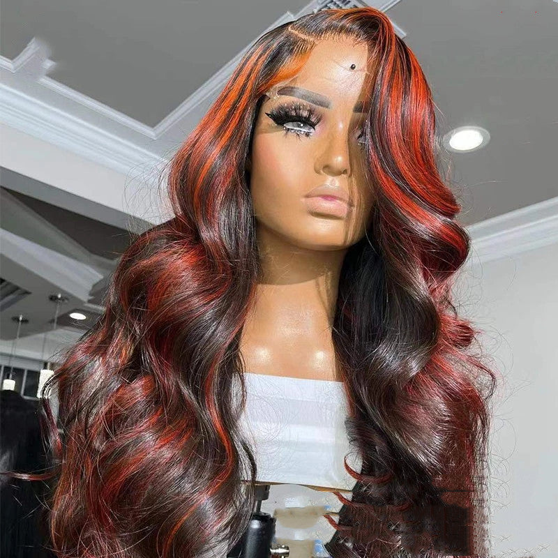 Lace Frontal Burgundy Highlight 13X4 4x4 Closure Wigs - iztia