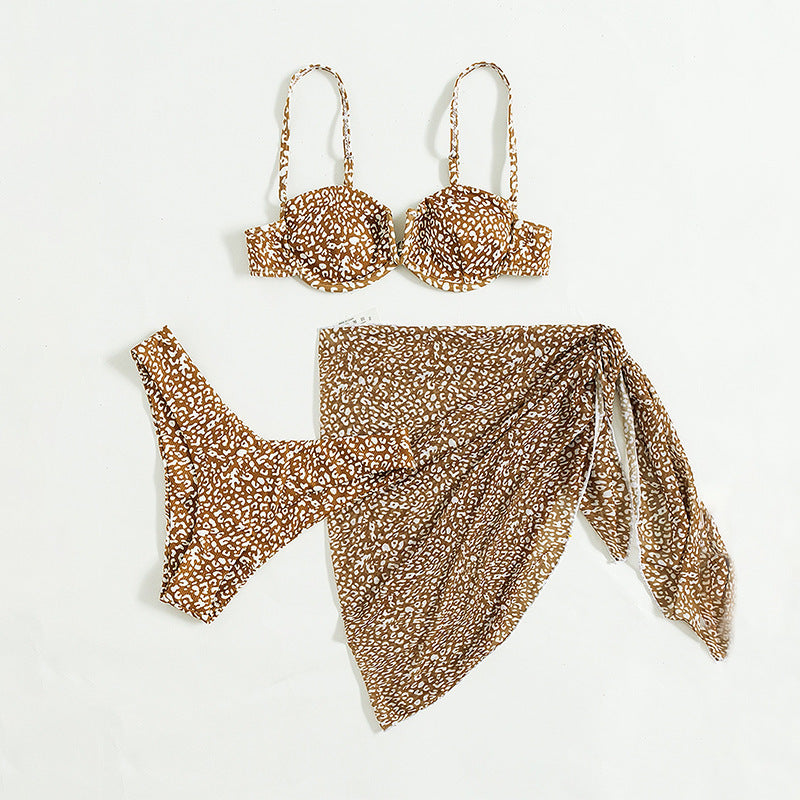 Three-piece Floral Bikini Beach Dress - iztia