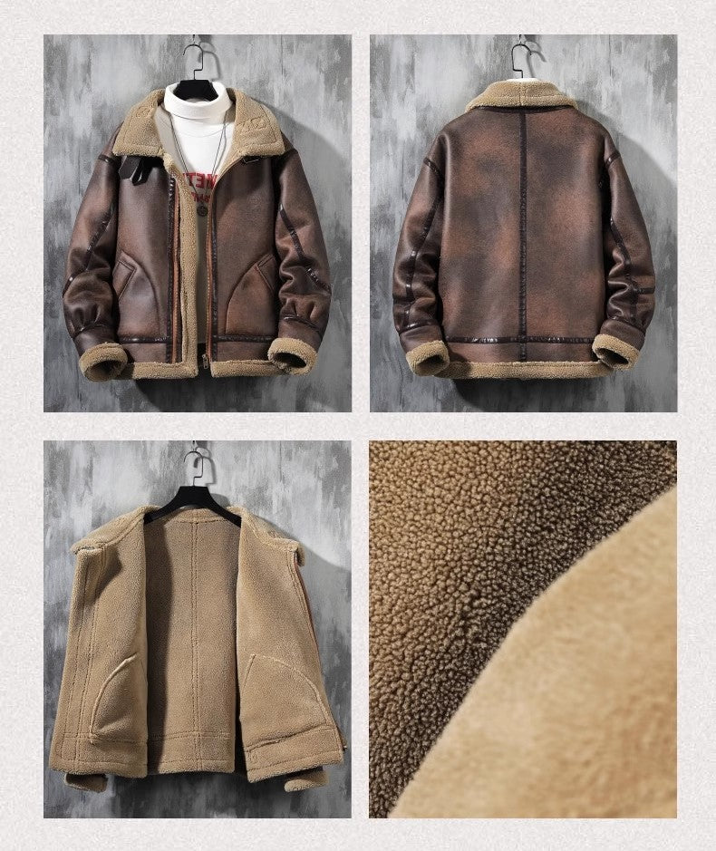 Men's Fashion Single-layer Fleece-lined Padded Jacket Lamb Wool Coat - iztia