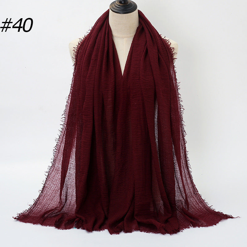 Pure Color Pleated Cotton Scarf Cotton And Linen Scarf - iztia