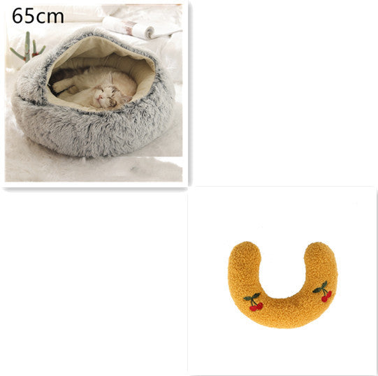 2 In 1 Dog And Cat Bed Pet Winter Bed Round Plush Warm Bed House Soft Long Plush Pets Bed - iztia