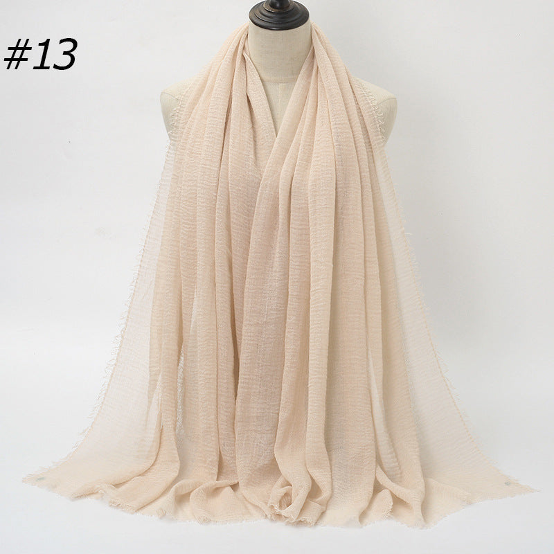 Pure Color Pleated Cotton Scarf Cotton And Linen Scarf - iztia
