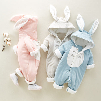 The new cotton padded cotton baby romper thickened chinchilla hooded cotton baby Onesies newborn go climbing clothes - iztia