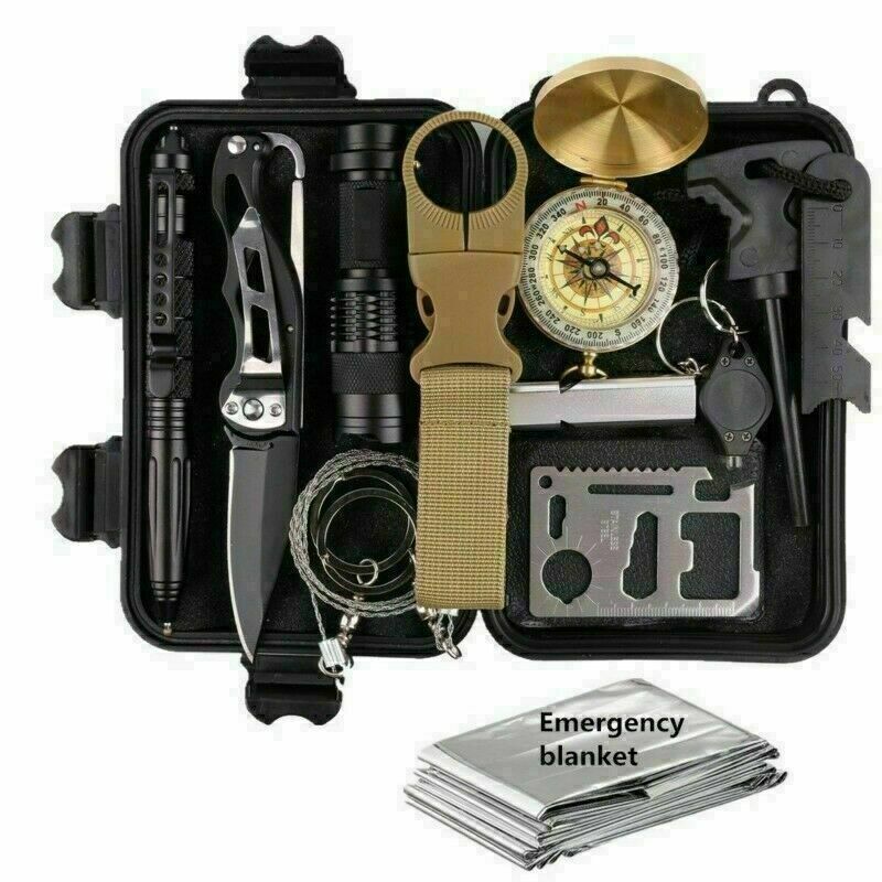 14-In-1 Outdoor Emergency Survival Kit Camping Hiking Tactical Gear Case Set Box - iztia