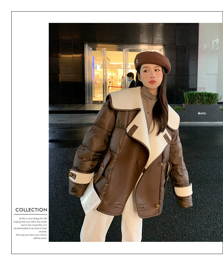 Large Lapel Fur Integrated Stitching Down Jacket - iztia