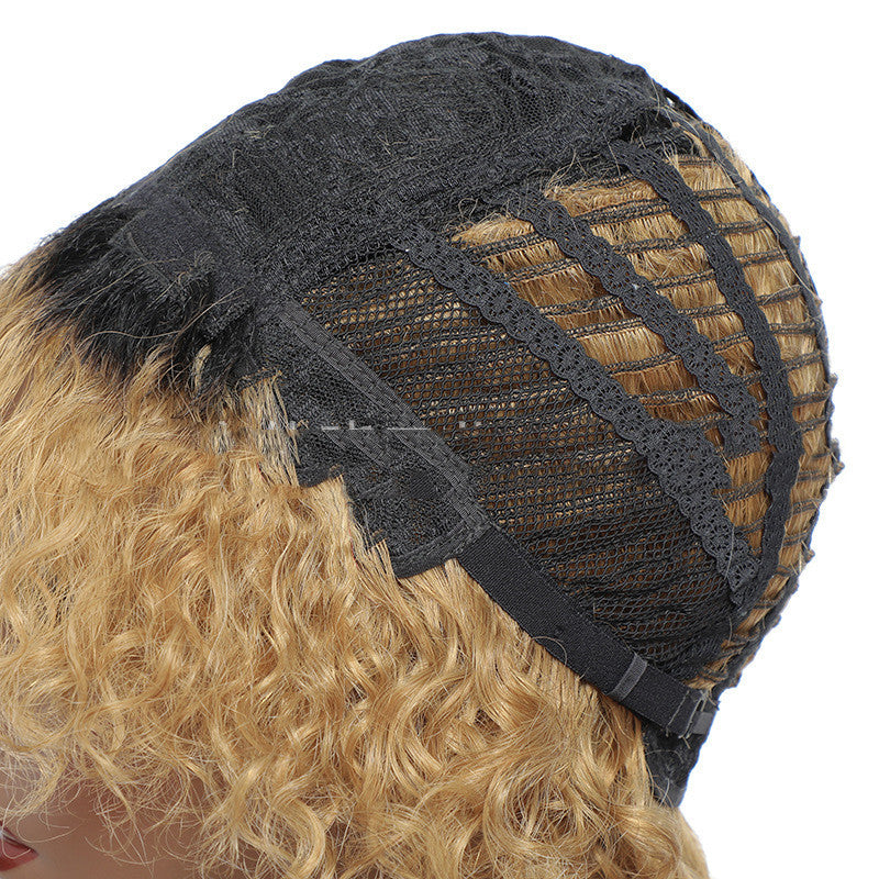 Small Curly Real Hair Headgear, Gradual Fluffy Head High-end Short Hair Cover - iztia