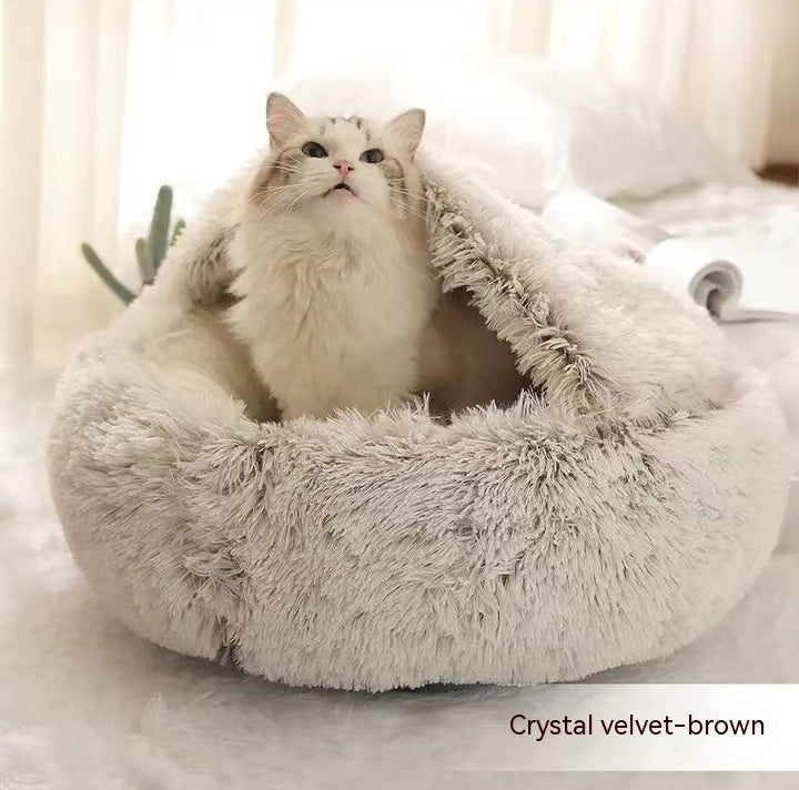 2 In 1 Dog And Cat Bed Pet Winter Bed Round Plush Warm Bed House Soft Long Plush Pets Bed - iztia
