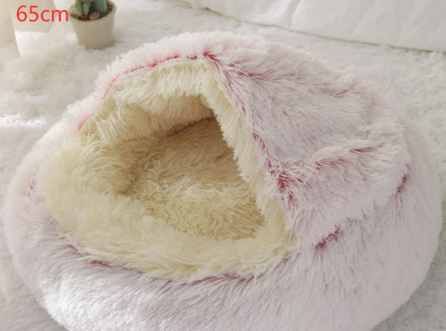 2 In 1 Dog And Cat Bed Pet Winter Bed Round Plush Warm Bed House Soft Long Plush Pets Bed - iztia