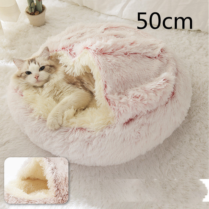 2 In 1 Dog And Cat Bed Pet Winter Bed Round Plush Warm Bed House Soft Long Plush Pets Bed - iztia