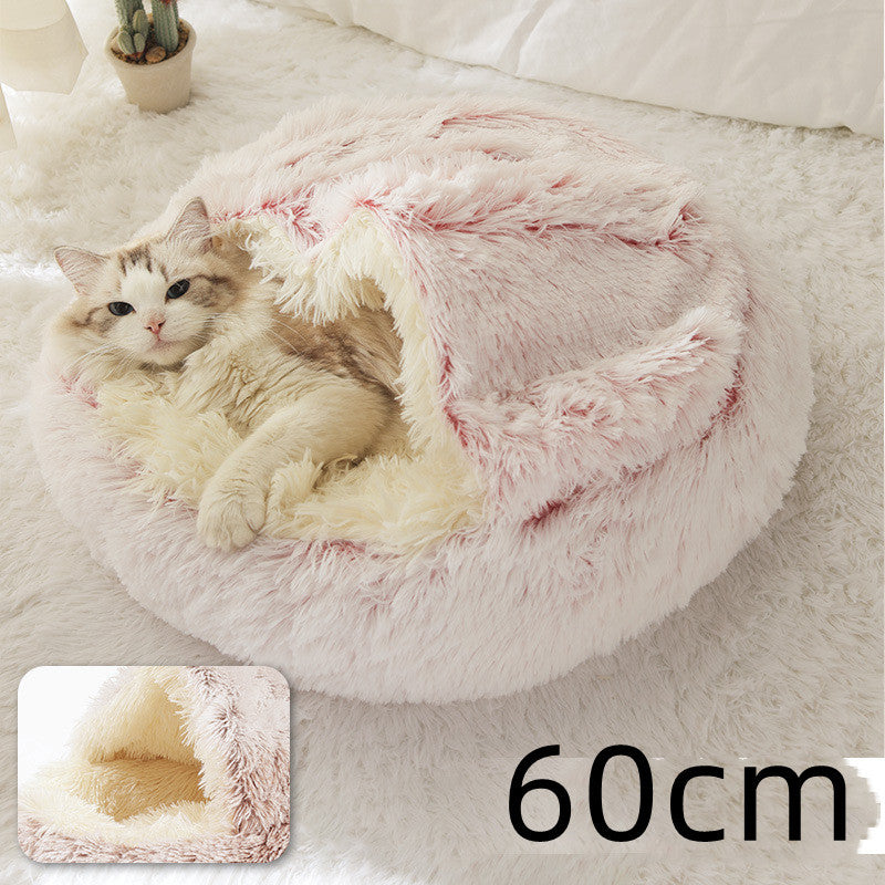 2 In 1 Dog And Cat Bed Pet Winter Bed Round Plush Warm Bed House Soft Long Plush Pets Bed - iztia