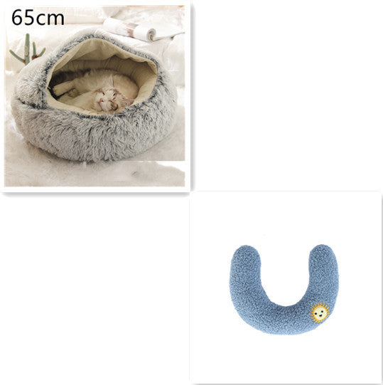 2 In 1 Dog And Cat Bed Pet Winter Bed Round Plush Warm Bed House Soft Long Plush Pets Bed - iztia