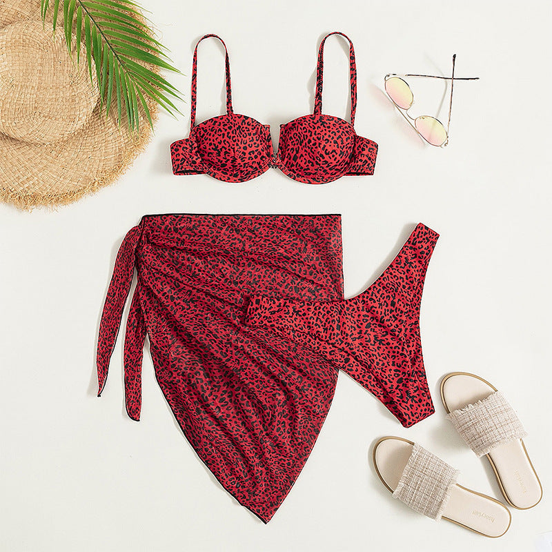 Three-piece Floral Bikini Beach Dress - iztia