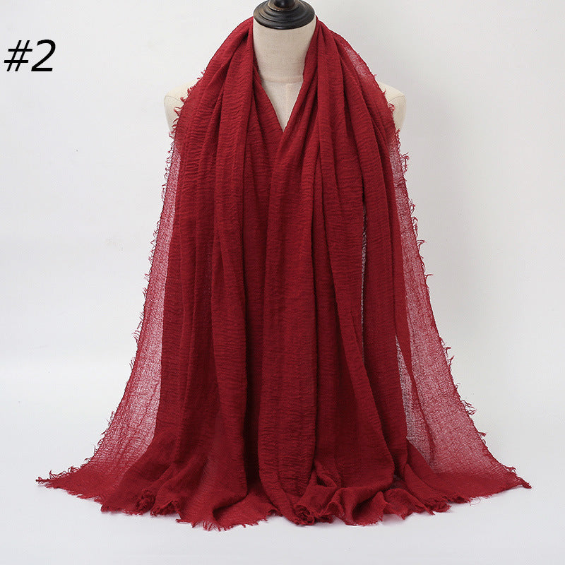Pure Color Pleated Cotton Scarf Cotton And Linen Scarf - iztia